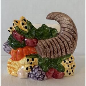 Thanksgiving Theme/ Fall Ceramic Cornucopia Napkin Holder Fruits and Vegetables
